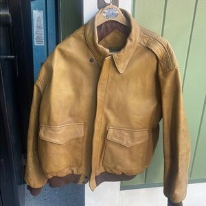 Men's Classic Tan Leather Bomber Jacket